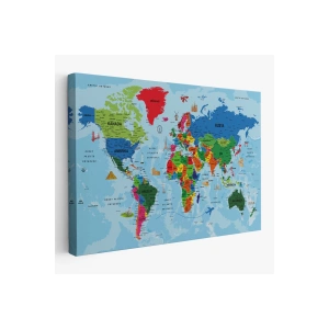 Türkçe Dünya Haritası Kanvas Tablo Son Derece Detaylı ve Dekoratif-2036