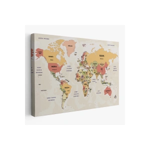 Türkçe Dünya Haritası Kanvas Tablo  Ülke Başkentli ve Okyanus Detaylı Tablo 2750