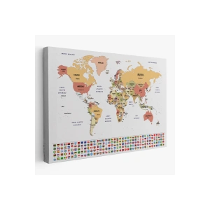 Türkçe Dünya Haritası Kanvas Tablo Ülke Bayraklı ve Dekoratif 2386