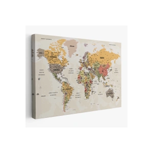 Türkçe Dünya Haritası Son Derece Ayrıntılı Eğitici  Okyanuslu Kanvas Tablo 2524