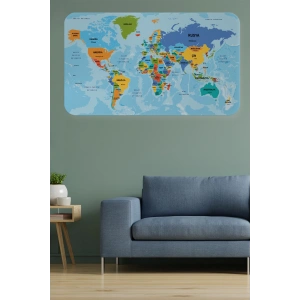 Türkçe Eğitici Ülke ve Başkent Detaylı Atlası Dünya Haritası Duvar Sticker -60x105-3831
