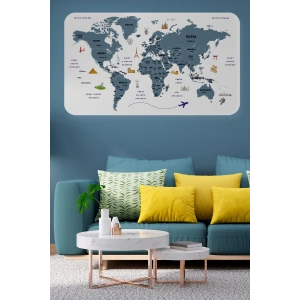 Türkçe Eğitici Ülke ve Başkent Detaylı Atlası Dünya Haritası Duvar Sticker -60x105-3832