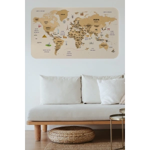 Türkçe Eğitici Ülke ve Başkent Detaylı Atlası  Dünya Haritası Duvar Sticker -60x105-3839