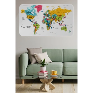 Türkçe Eğitici Ülke ve Başkent Detaylı Atlası Dünya Haritası Duvar Sticker -60x105-3851