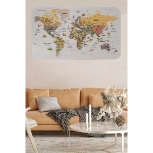 Türkçe Eğitici Ülke ve Başkent Detaylı Atlası Dünya Haritası Duvar Sticker -60x105-3854