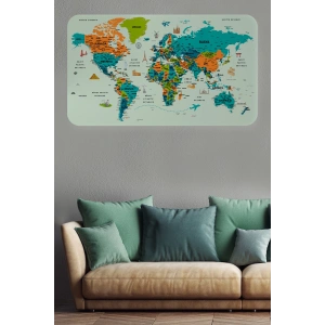 Türkçe Eğitici Ülke ve Başkent Detaylı Atlası Dünya Haritası Duvar Sticker -60x105-3855