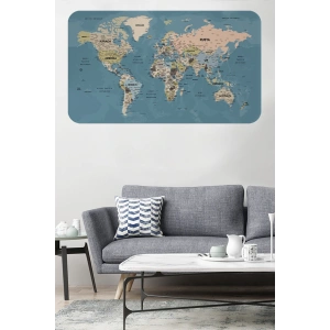 Türkçe Eğitici Ülke ve Başkent Okyanus Detaylı Atlası  Dünya Haritası Duvar Sticker -60x105-3836
