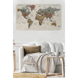 Türkçe Eğitici Ülke ve Başkent Okyanus Detaylı Atlası  Dünya Haritası Duvar Sticker -60x105-3838