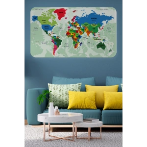 Türkçe Eğitici Ülke ve Başkent Okyanus Detaylı Atlası  Dünya Haritası Duvar Sticker -60x105-3840