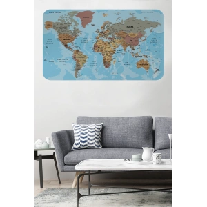 Türkçe Eğitici Ülke ve Başkent Okyanus Detaylı Atlası  Dünya Haritası Duvar Sticker -60x105-3849