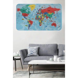 Türkçe Eğitici Ülke ve Başkent Okyanus Detaylı Atlası  Dünya Haritası Duvar Sticker -60x105-3863