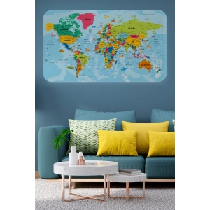 Türkçe Eğitici Ülke ve Başkent Okyanus Detaylı Atlası  Dünya Haritası Duvar Sticker -60x105-3865