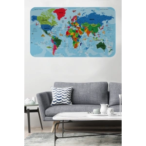 Türkçe Eğitici Ülke ve Başkent Okyanus Detaylı Atlası  Dünya Haritası Duvar Sticker -60x105-3866