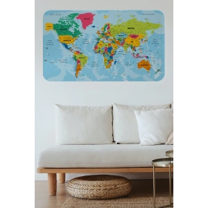 Türkçe Eğitici Ülke ve Başkent Okyanus Detaylı Atlası  Dünya Haritası Duvar Sticker -60x105-3870