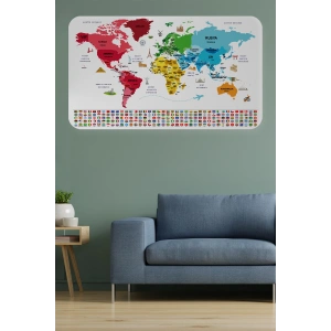 Türkçe Ülke Bayrak lı Eğitici Başkent Detaylı Atlası Dünya Haritası Duvar Sticker -60x105-3861