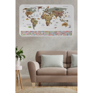 Türkçe Ülke Bayrak lı Eğitici Başkent Detaylı Atlası Dünya Haritası Duvar Sticker -60x105-3862