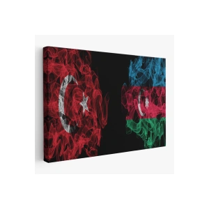 Türkiye Azerbaycan Bayrak Desenli Dekoratif Kanvas Tablo-6518