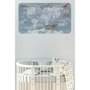 Ülke Adlı Eğitici Dünya Haritası Dünya Atlası Çocuk ve Bebek Odası Duvar Sticker -60x105-3822