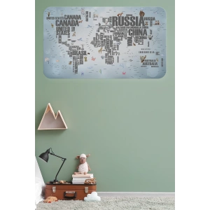 Ülke Adlı Eğitici Dünya Haritası Dünya Atlası Çocuk ve Bebek Odası Duvar Sticker -60x105-3823