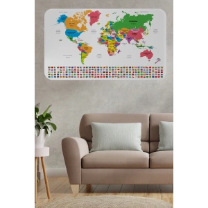 Ülke Bayrak lı Eğitici Başkent Detaylı Atlası Dünya Haritası Duvar Sticker -60x105-3833