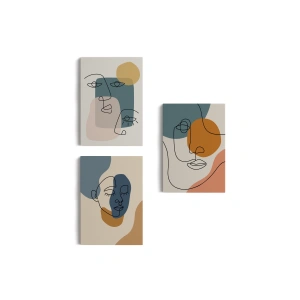 Zarif Kadın Fifürü ve Yapraklar Temalı Dekoratif Duvar Tablosu Üçlü Set-ED-103