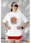 Unisex Bloom Sunny Baskılı Hippie Beyaz Basic Tshirt