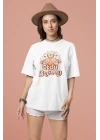 Unisex Keep The Sunny Side Up Yazı Baskılı Bohem Beyaz Basic Tshirt