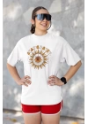 Unisex Stay Groovy Baskılı Hippie Beyaz Basic Tshirt