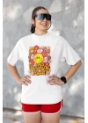 Unisex Sunshine Mood Yazı Baskılı Hippie Beyaz Basic Tshirt