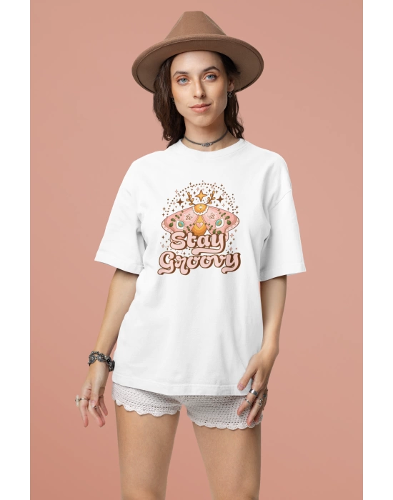 Unisex Keep The Sunny Side Up Yazı Baskılı Bohem Beyaz Basic Tshirt