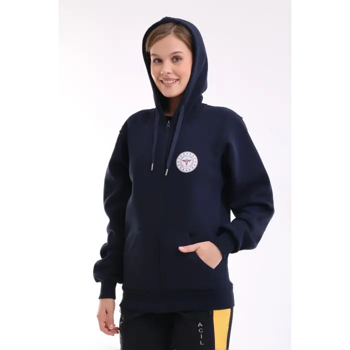 112 Acil Sağlık Unisex Kapşonlu Hırka - Lacivert