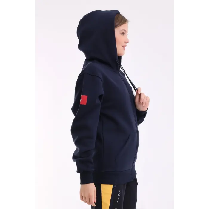 112 Acil Sağlık Unisex Kapşonlu Hırka - Lacivert