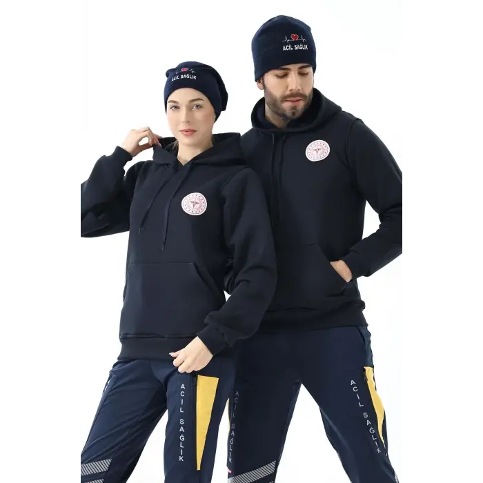 112 Acil Sağlık Unisex Kapüşonlu Sweatshirt - Lacivert