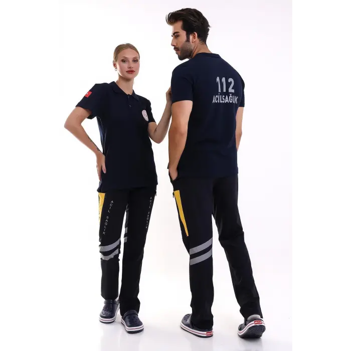 112 Acil Sağlık Yakalı Tshirt Kısa Kol Baskılı - Lacivert