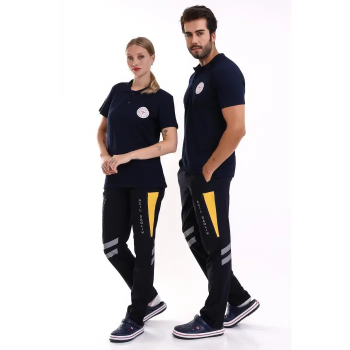 112 Acil Sağlık Yakalı Tshirt Kısa Kol Baskılı - Lacivert