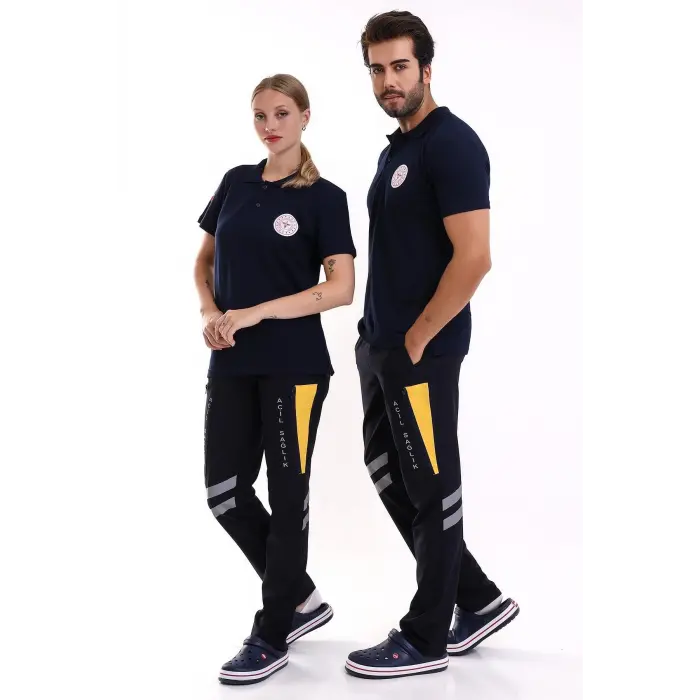 112 Acil Sağlık Yakalı Tshirt Kısa Kol Baskılı - Lacivert