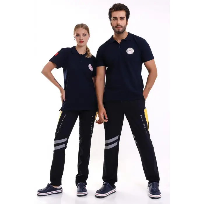 112 Acil Sağlık Yakalı Tshirt Kısa Kol Baskılı - Lacivert