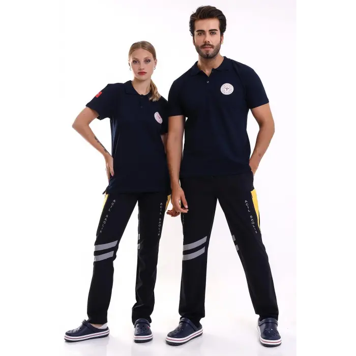 112 Acil Sağlık Yakalı Tshirt Kısa Kol Baskılı - Lacivert