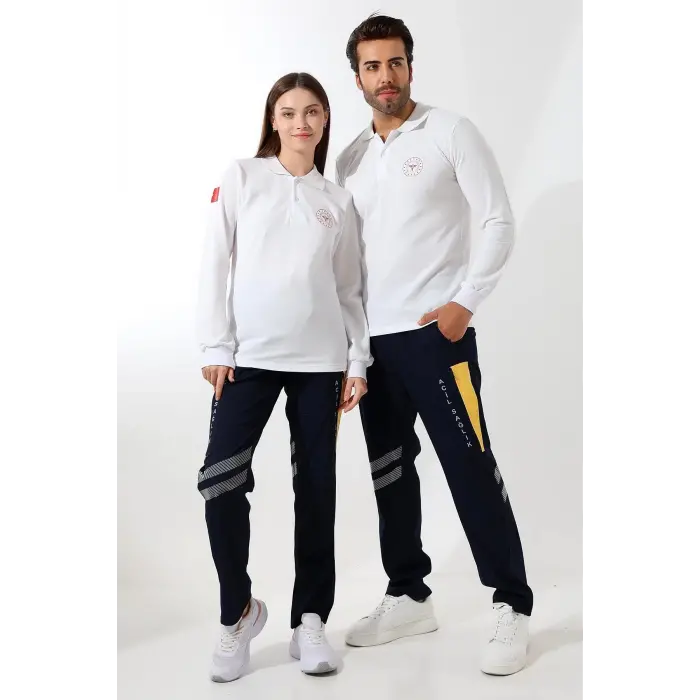 112 Acil Sağlık Yakalı Tshirt Uzun Kol Baskılı - Beyaz