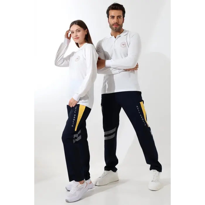 112 Acil Sağlık Yakalı Tshirt Uzun Kol Baskılı - Beyaz