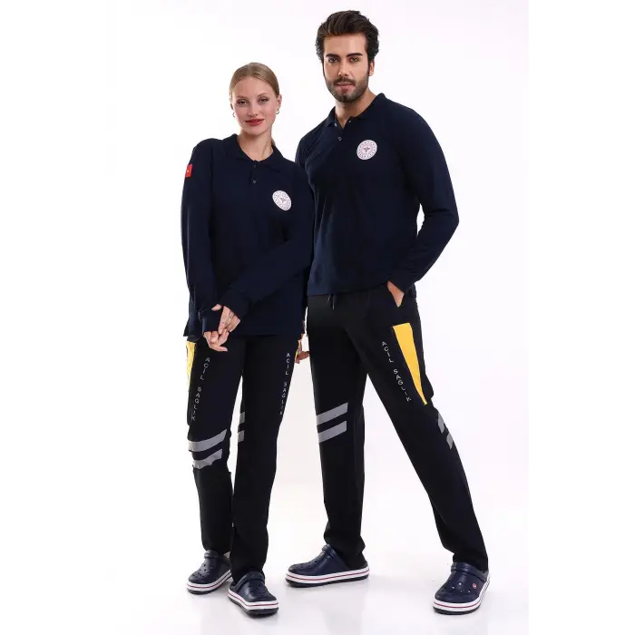 112 Acil Sağlık Yakalı Tshirt Uzun Kol Baskılı - Lacivert