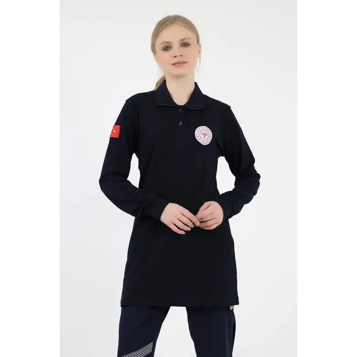 Acil Sağlık Yakalı Tshirt Tunik Nakışlı - Lacivert