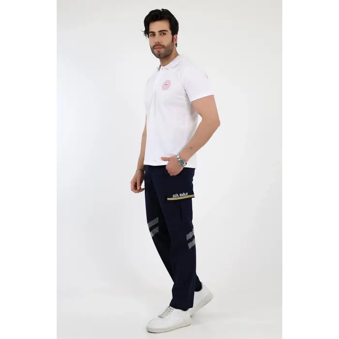 Acil Sağlık Yakalı Unisex Tshirt Kısa Kol Nakışlı - Beyaz