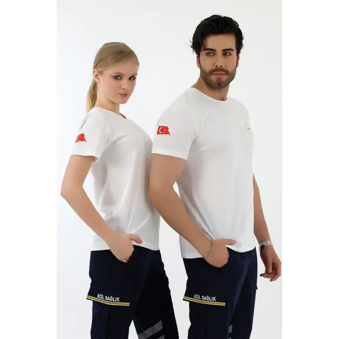 Acil Sağlık Yuvarlak Yaka Penye Kısa Kol Tshirt - Beyaz