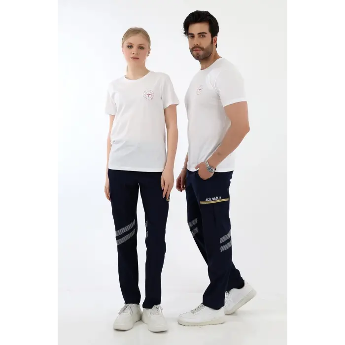 Acil Sağlık Yuvarlak Yaka Penye Kısa Kol Tshirt - Beyaz