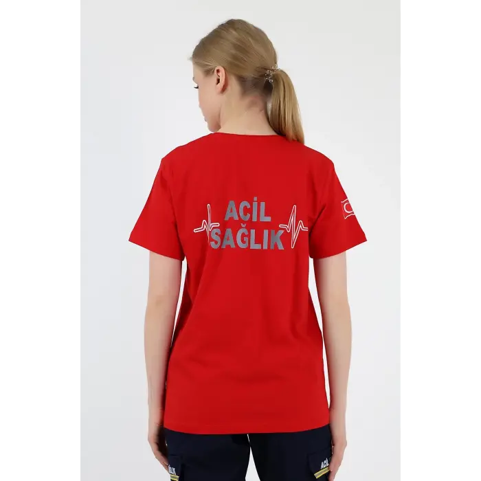 Acil Sağlık Yuvarlak Yaka Penye Kısa Kol Tshirt - Kırmızı