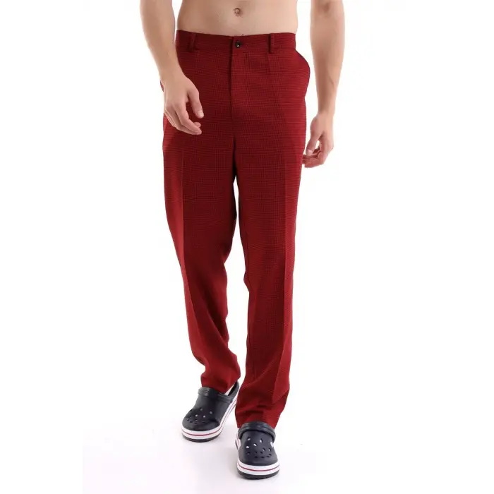 Aşçı Pantolon - 403 Kaz Ayağı Kırmızı-siyah