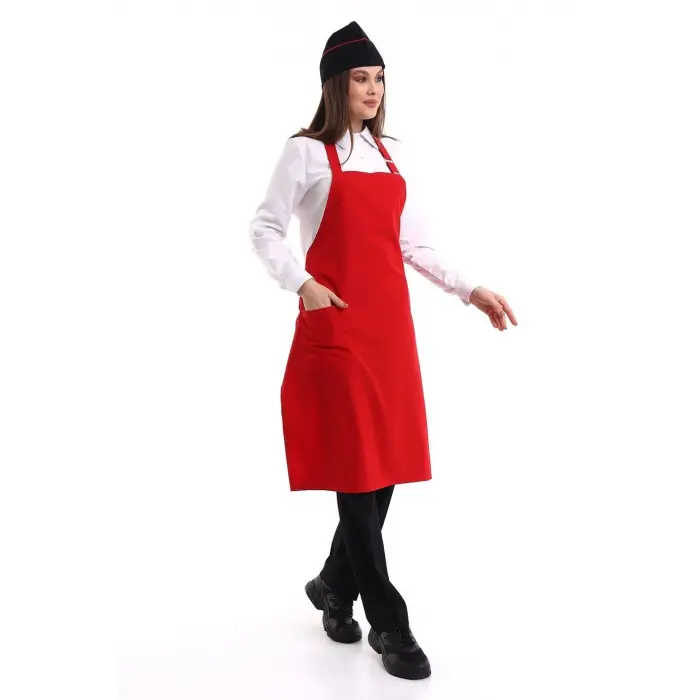 Askılı Önlük Cepli - 18 Kırmızı