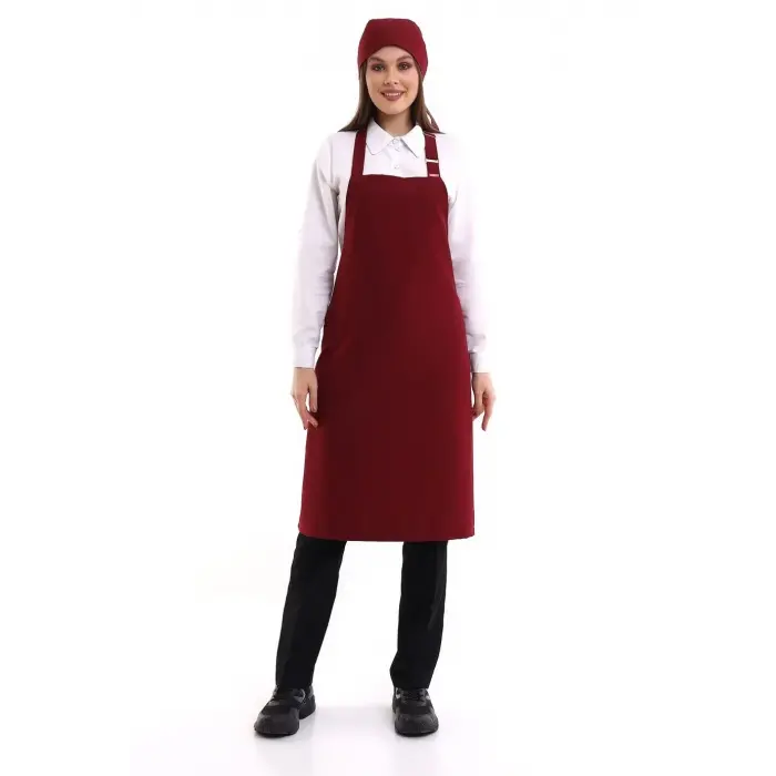Askılı Önlük Cepli - 19 Bordo