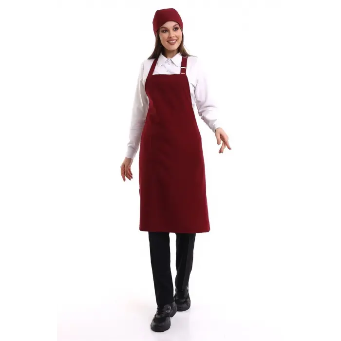 Askılı Önlük Cepli - 19 Bordo